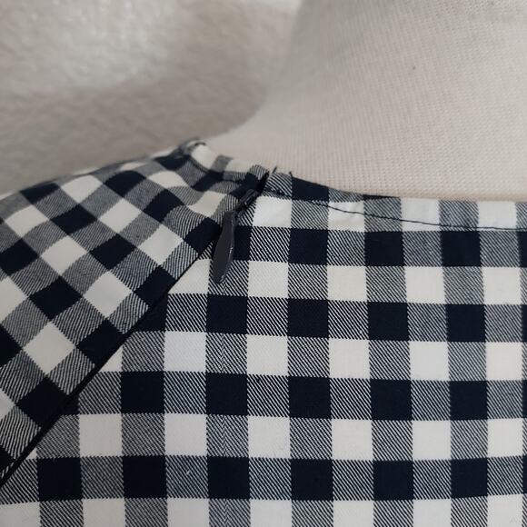 Victoria Beckham Navy White Check Blouse w/Peplum Size L - Picture 13 of 16